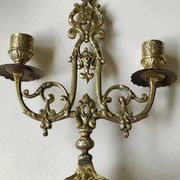 Altar candlestick with 2 branches, napoleon iii style, bronze patina old gold