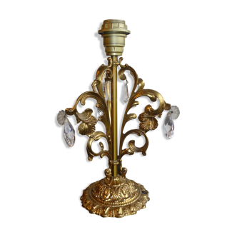 Vintage gold metal lamp foot decorated with Arabic adorned with glass pendants