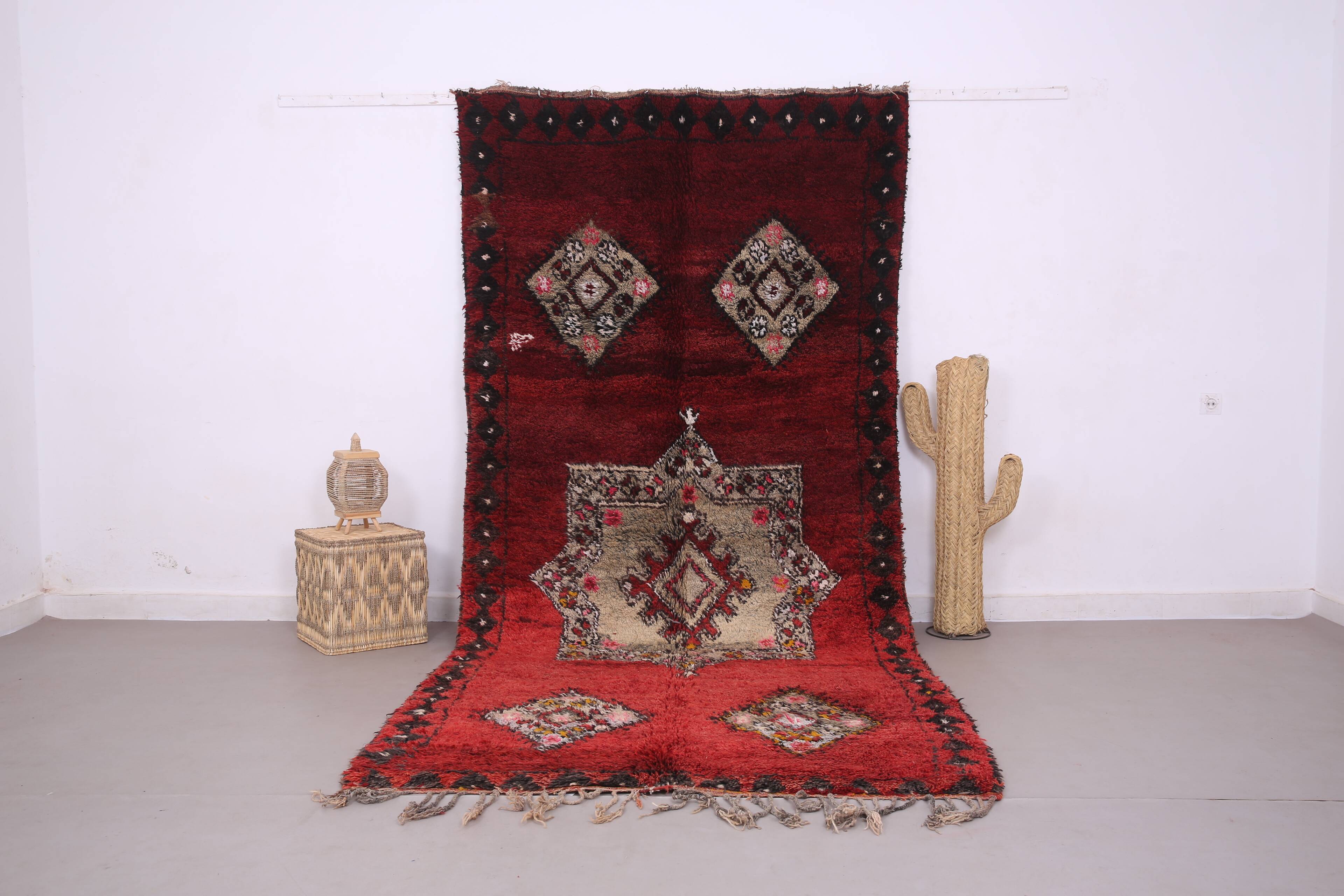 Burgundy Vintage Moroccan Rug 160 x 350 cm - Berber Wool Rug - Handmade rug