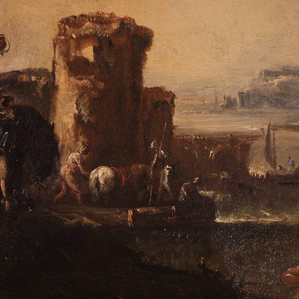 Great 18th century painting landscape with knights