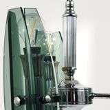 Glass and chrome suspension light in Fontana Arte style by Veca Murano, Italy.