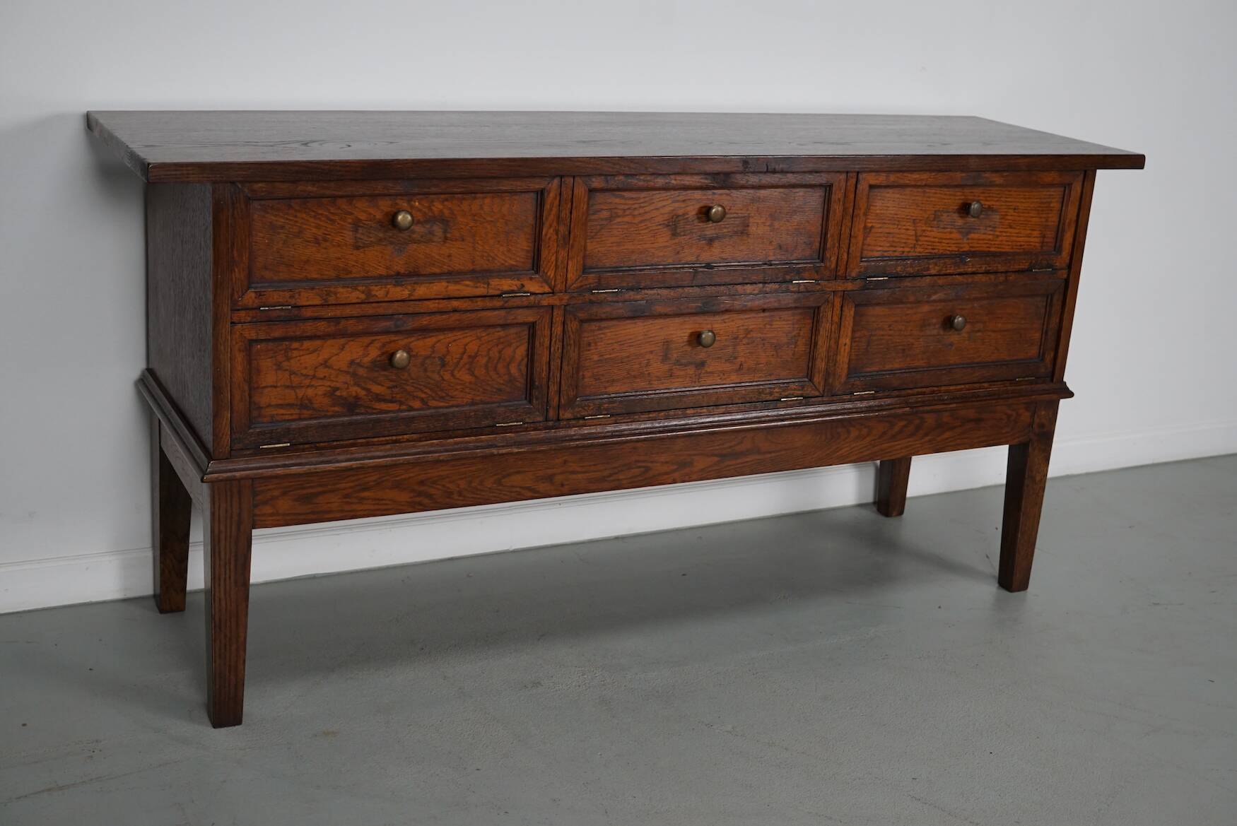 Antique French Oak Apothecary / Filing Cabinet Folding Doors, Early 20th Ce