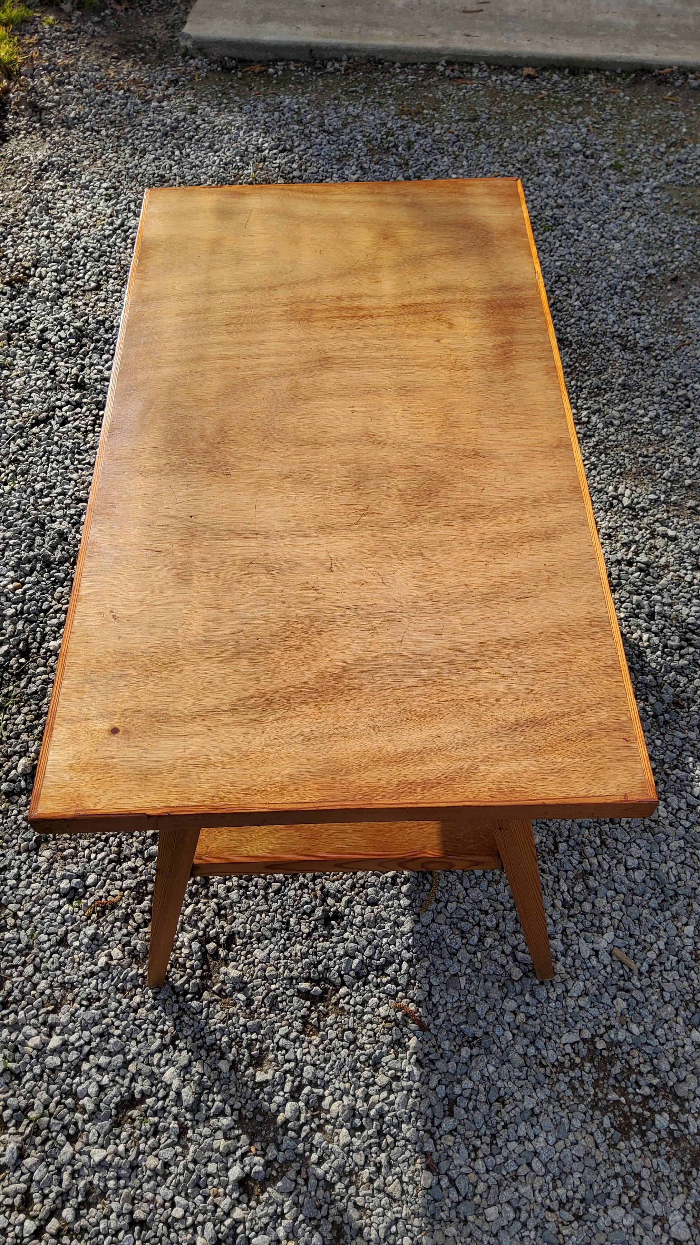 Coffee table of the 50s feet compass double wooden tops