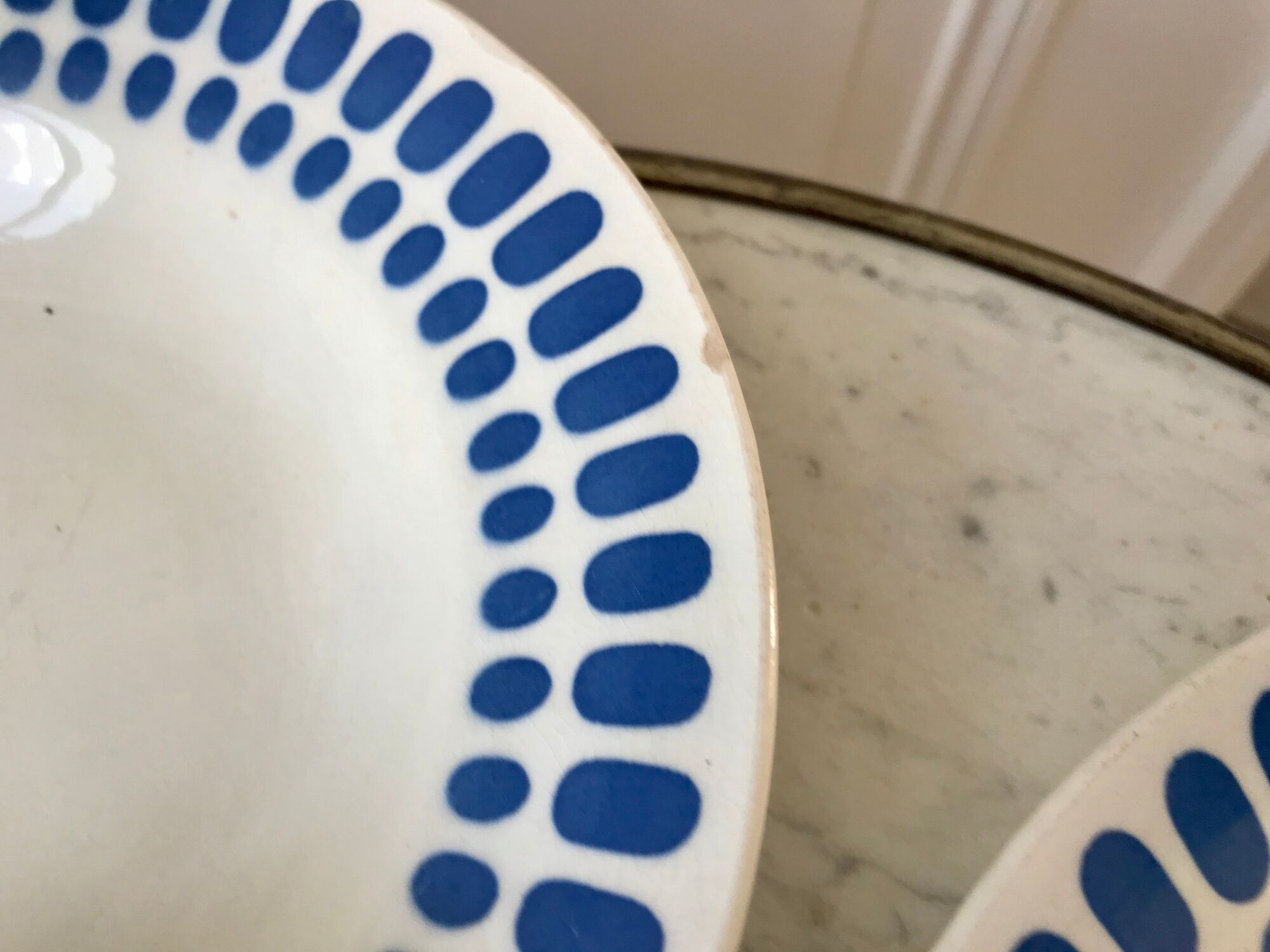 Set of 4 hollow plates Digoin Sarreguemines blue model "Tartan" 40s