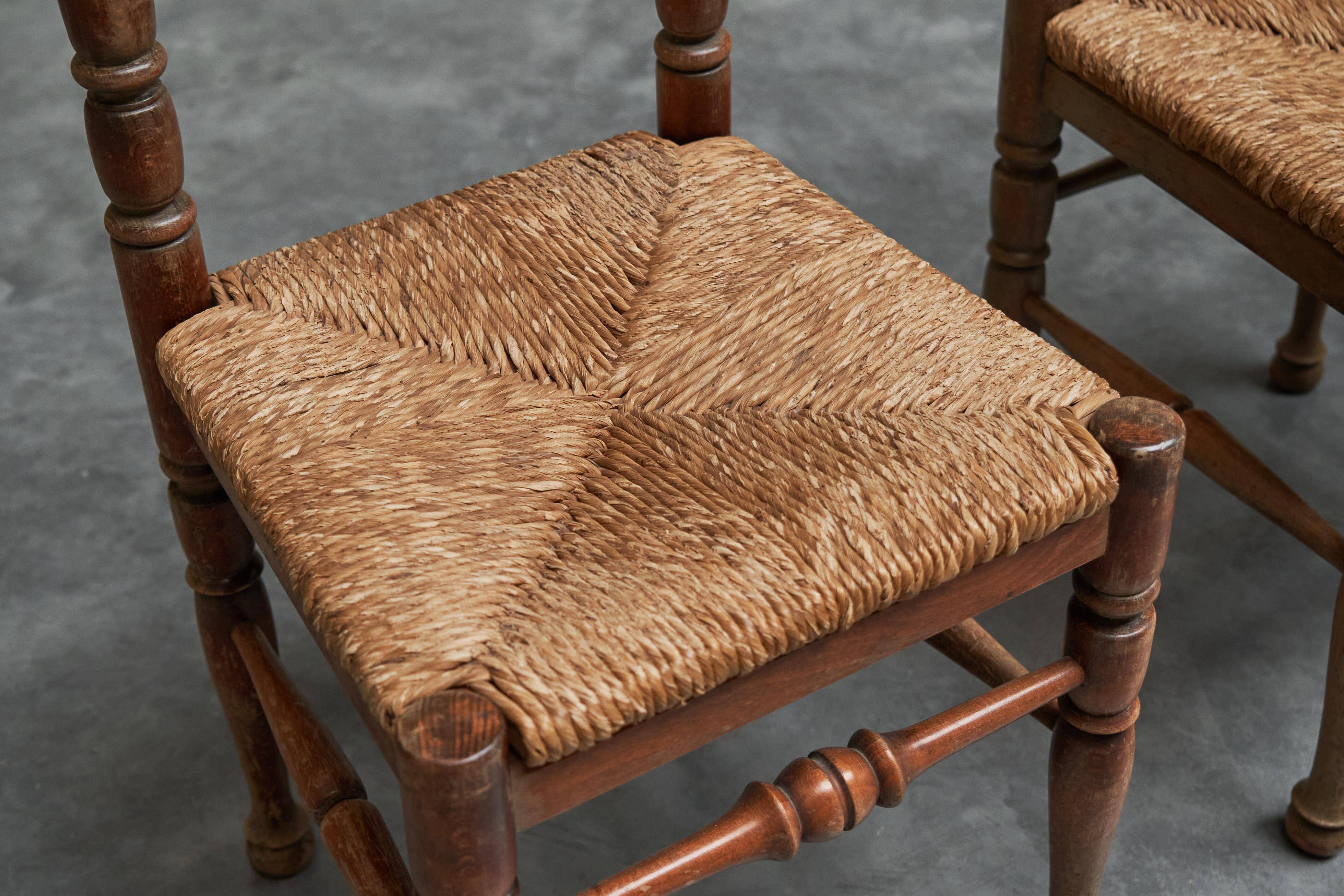 Set of 4 oak and bamboo chairs, 1950s.