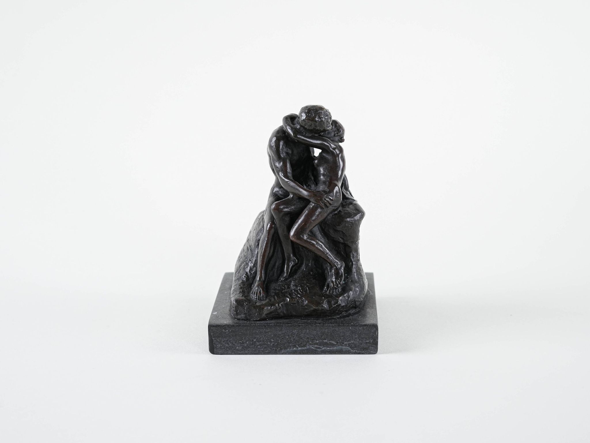 Mother and child art deco figurine signed Rodin, European brown sculptural piece