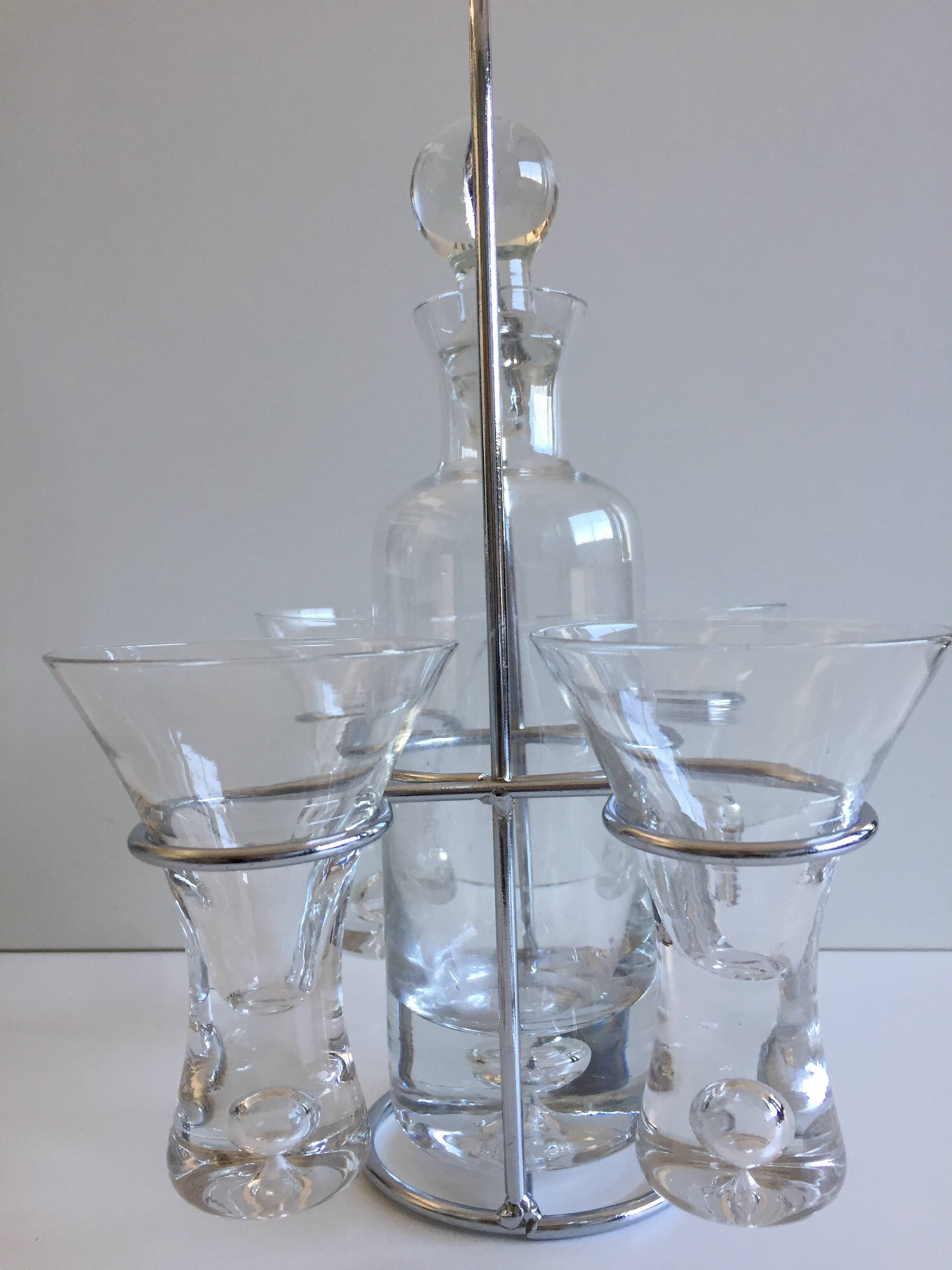 Portable alcohol digestive liquor service design glass & chromed metal stainless steel