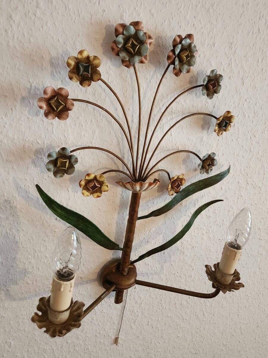 XL Vintage Mid-Century handmade 2 light bouquet wall lamp Italy 1950-1970