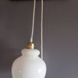 White opaline pendant lamp, linen cord