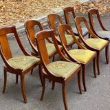 8 gondola chairs in solid wood and green and blue fabric