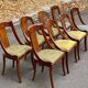 8 chaises gondoles en bois massif et tissu vert et bleu