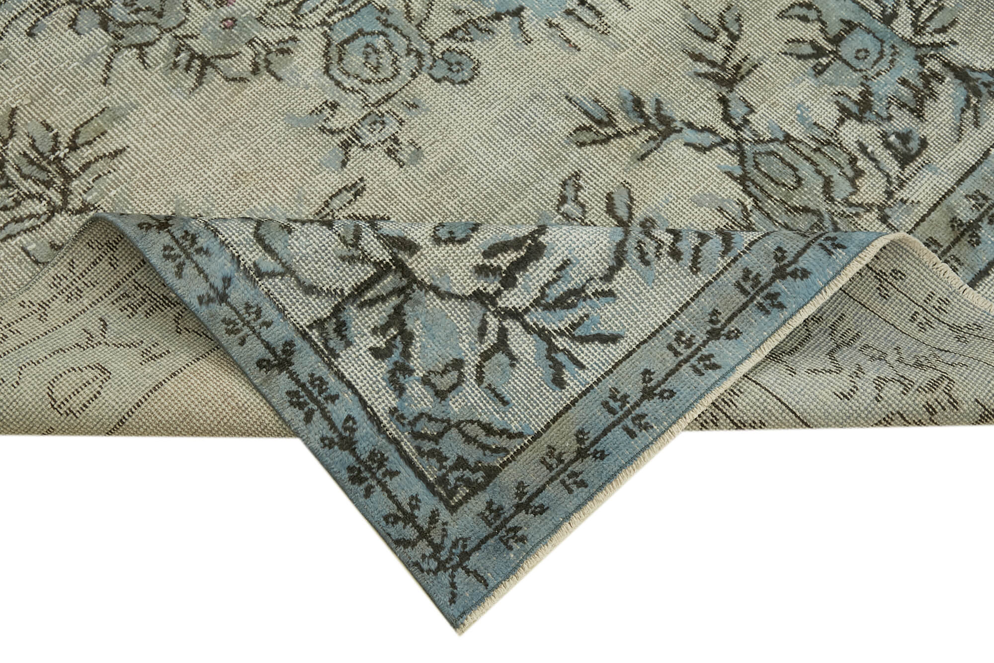 Handmade turkish 1970s 182 cm x 296 cm blue carpet