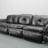 1970 Kurt Hvitsjö Rare “Hannibal” Black 3- Seater Sofa For Isku, Finland