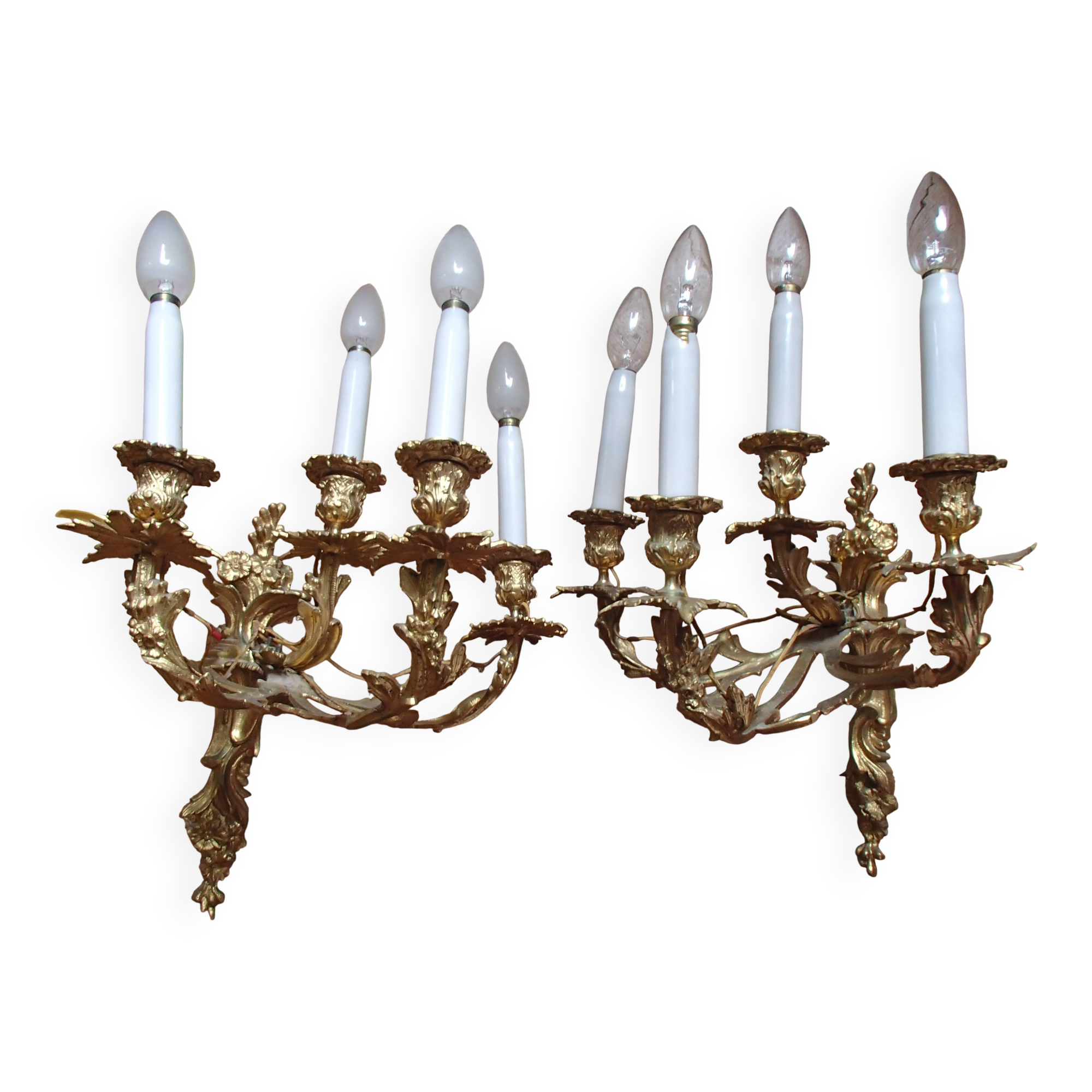 Pair of 4-branch wall sconces - gilded bronze