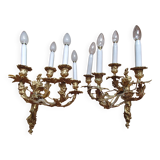 Pair of 4-branch wall sconces - gilded bronze