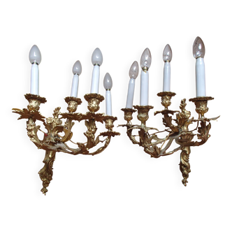 Pair of 4-branch wall sconces - gilded bronze