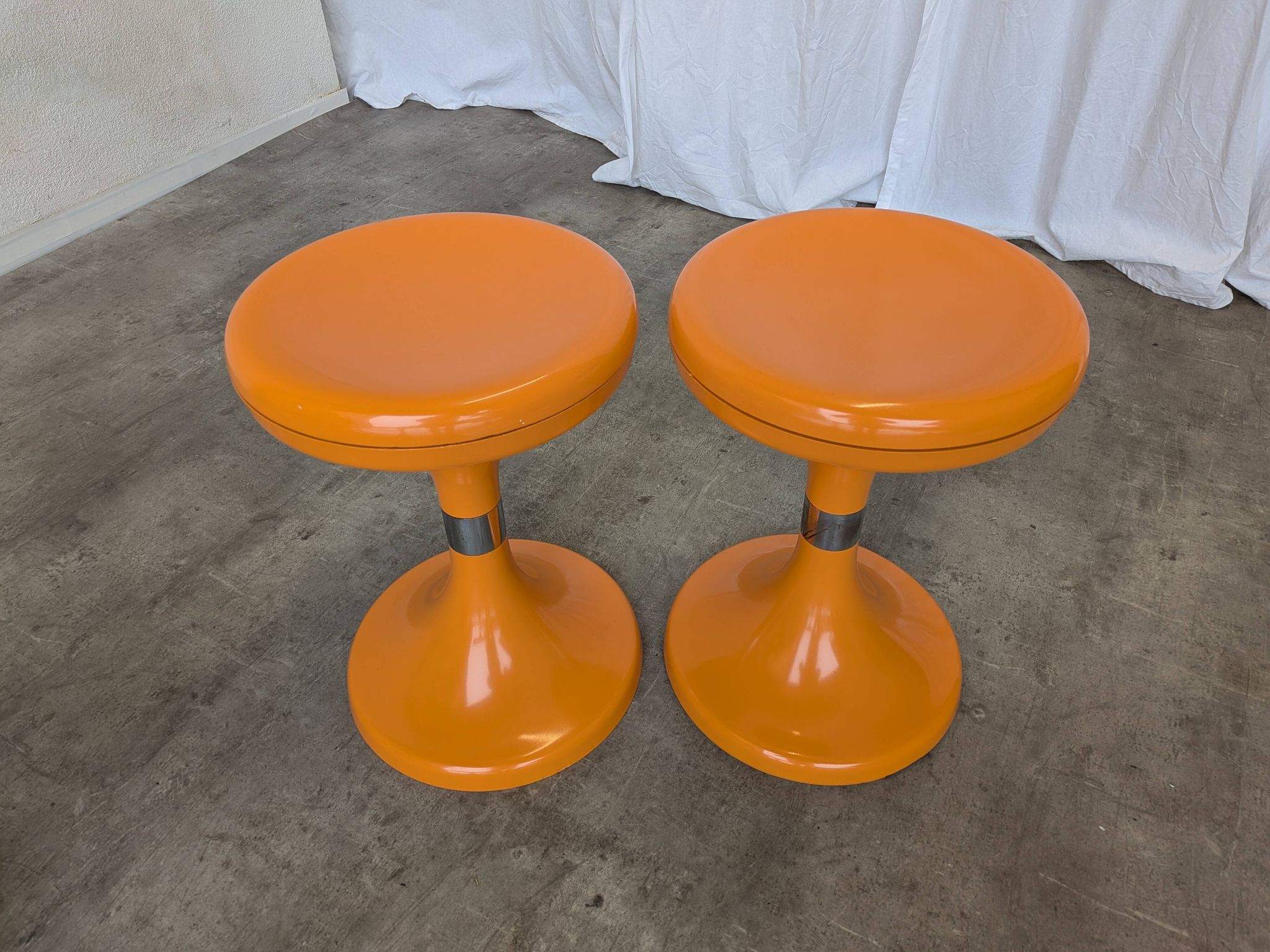 Set of 2 Orange Vintage Mushroom Stool “Jurček” by Meblo, 1960s – Space Age
