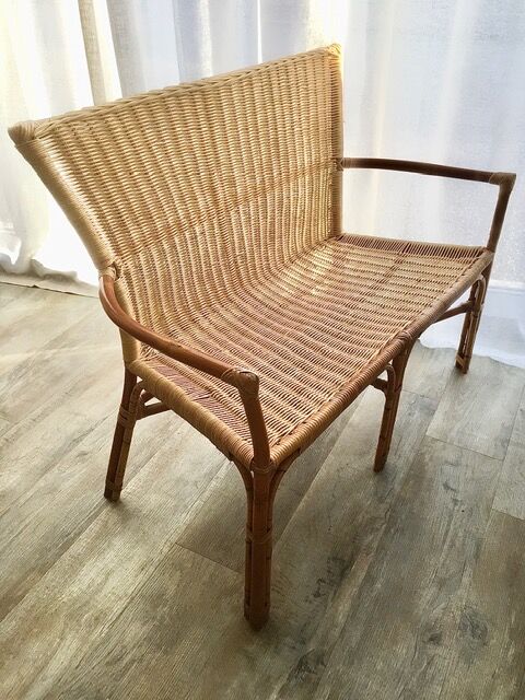 Vintage rattan armchair bench