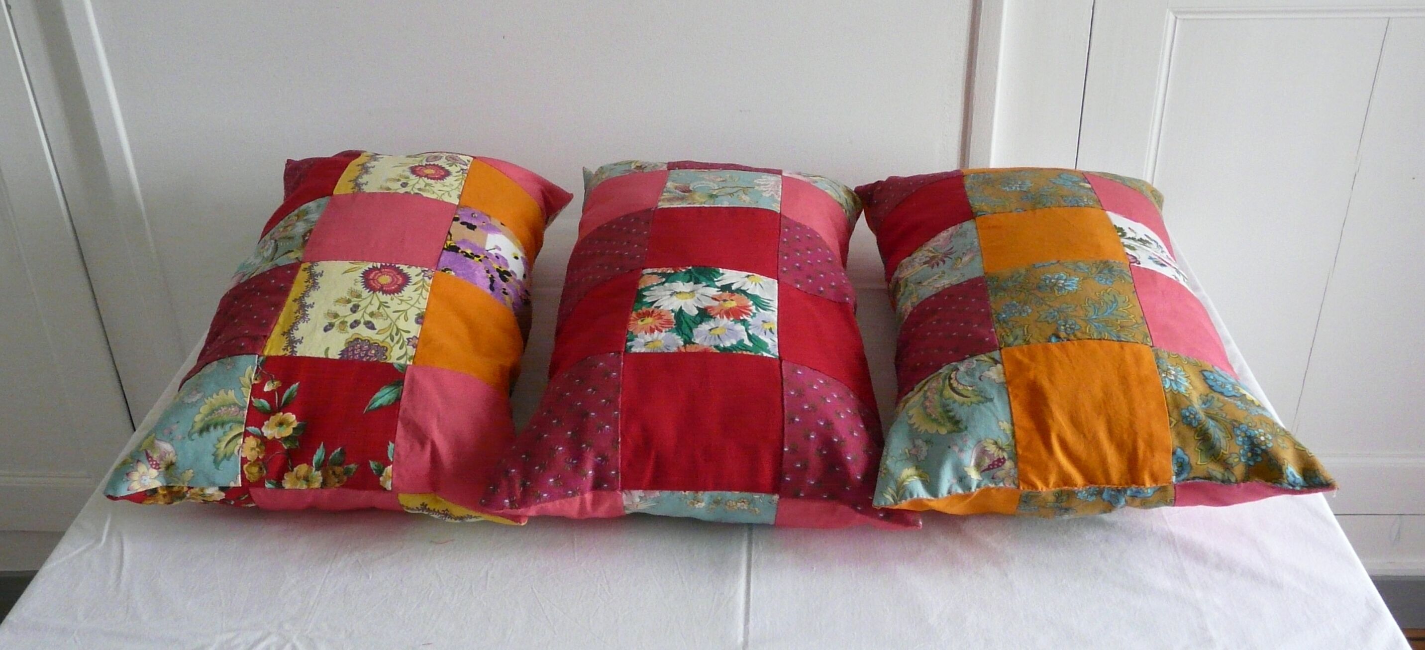 Lot of three rectangular cushions vintage patchwork