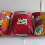 Lot of three rectangular cushions vintage patchwork