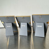 Set of 3 vintage identical gold colored metal picture frames convex glass