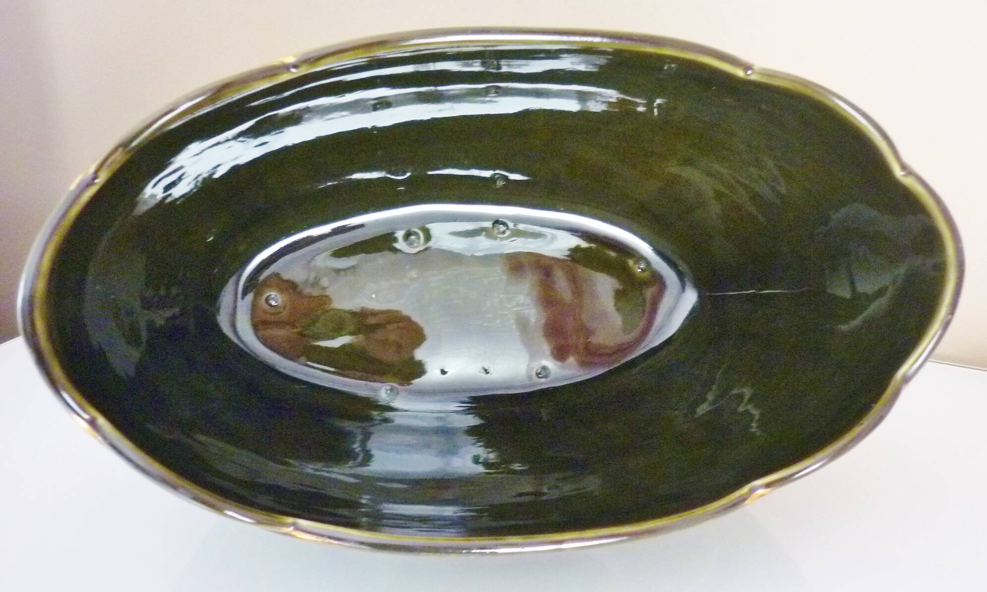 Planter, art nouveau, iris, enameled ceramic, signed Gustave De Bruyn, Fives-Lille
