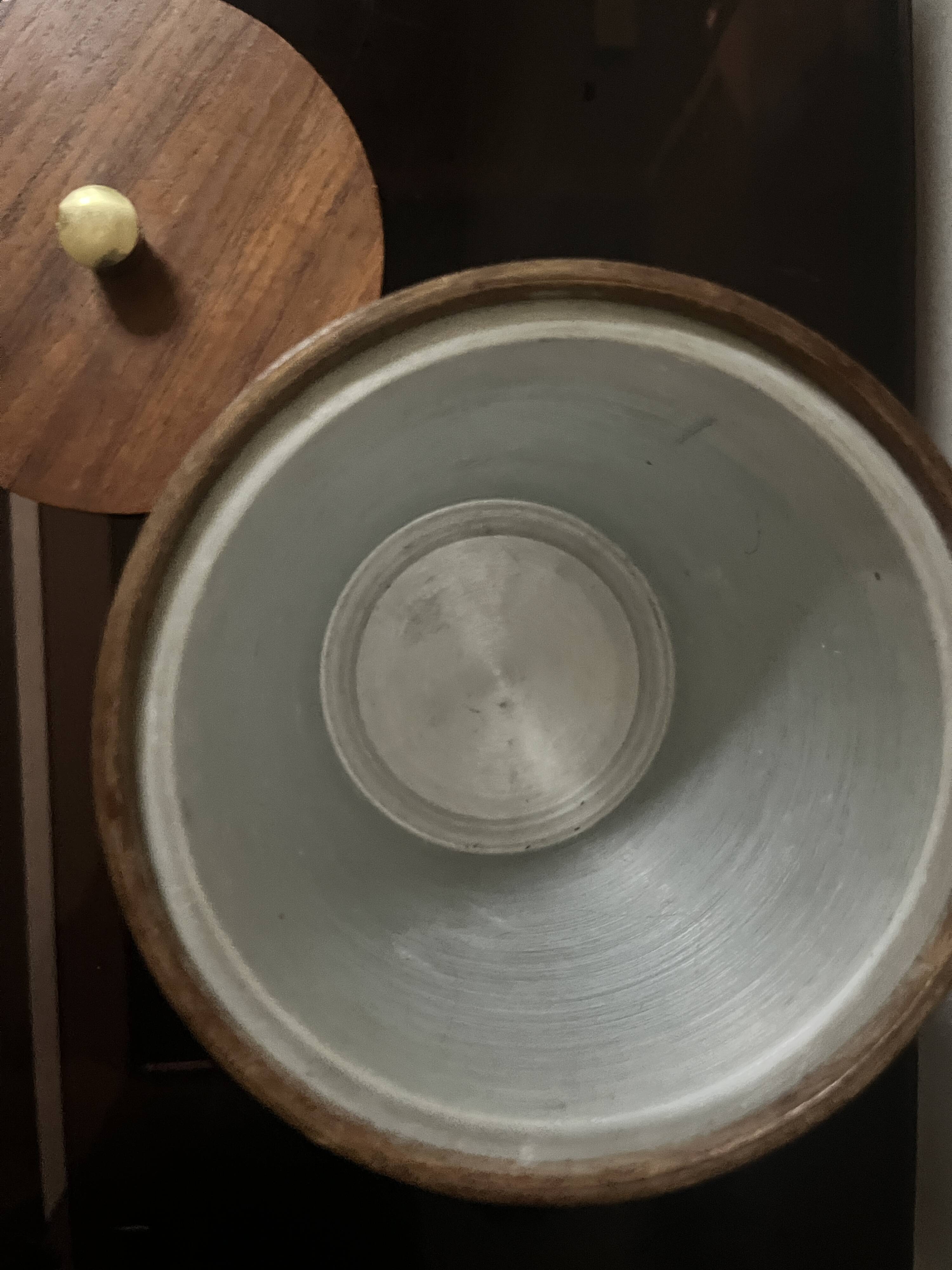 Danish teak wood ice bucket with brass handles, 1950s design