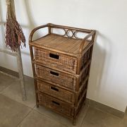 Cabinet / chest of drawers 4 drawers in rattan & vintage bamboo