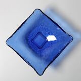 Vintage Square Cobalt Blue Glass Bowl, Italian Glass Tray / Italy / 1970s