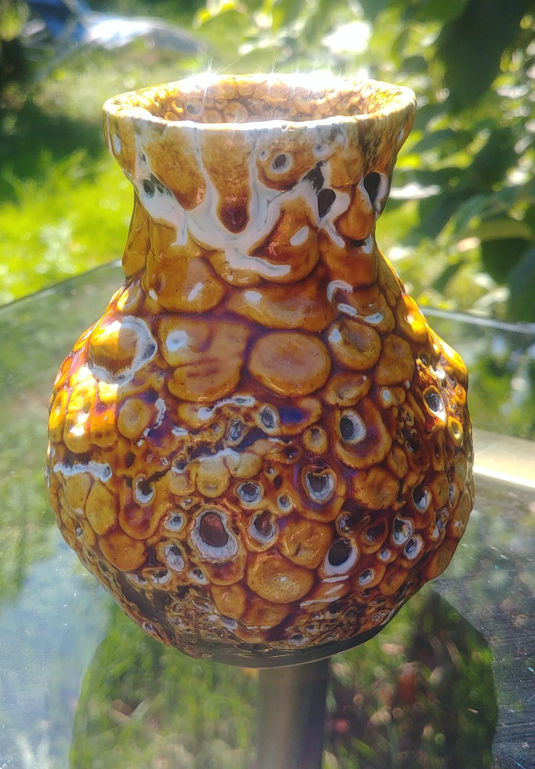 Small yellow ceramic vase Emaux Savoyards Vintage Fat Lava model Cyclops exojet