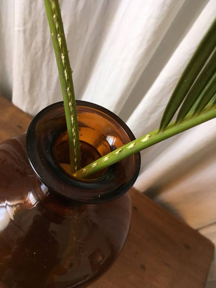 Old thick glass amber bottle