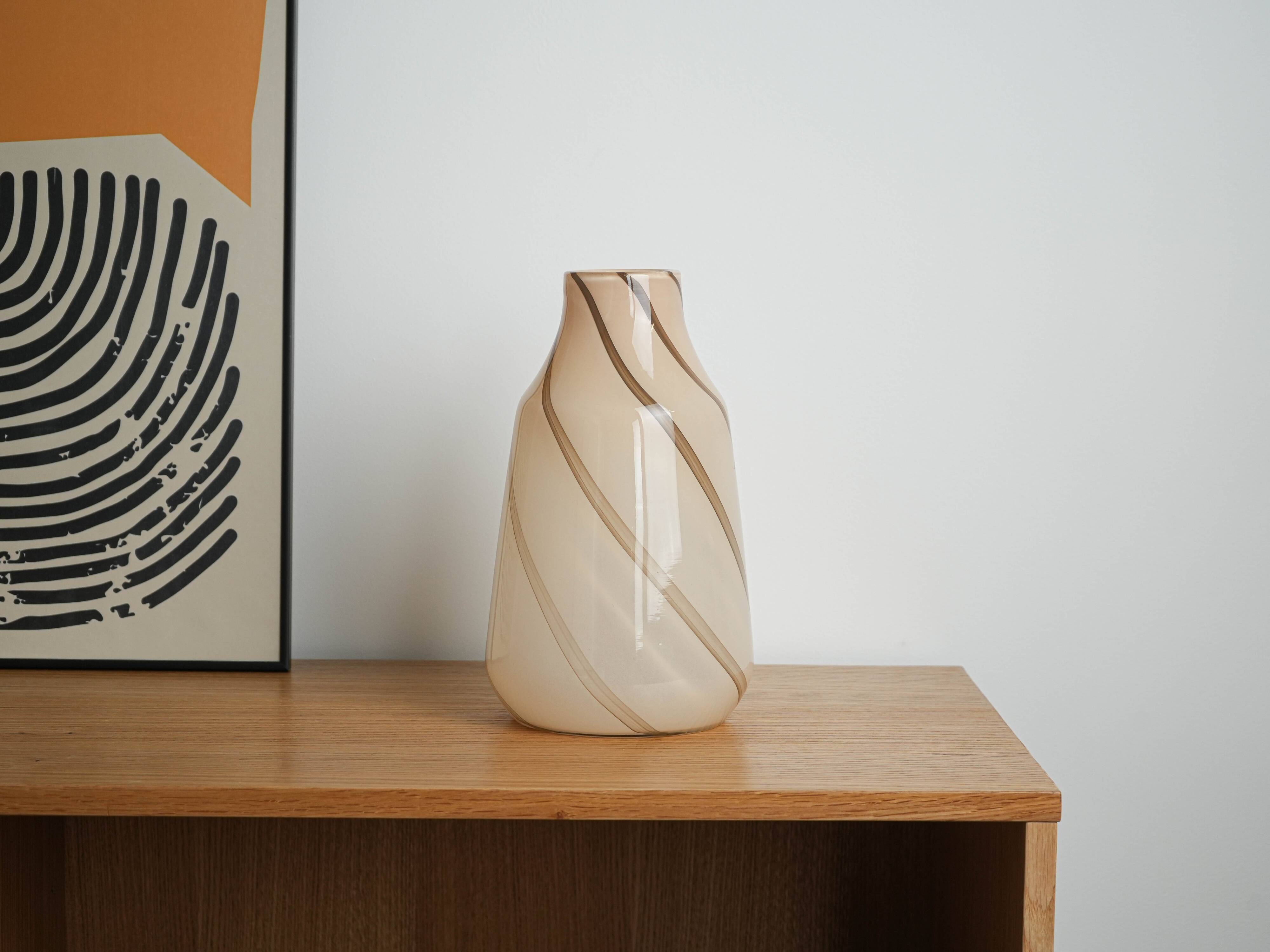 Beige glass vase, Danish design, 1970s, made in Denmark