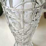 Vintage design vase in crystal. faceted patterns, braces. flared neck