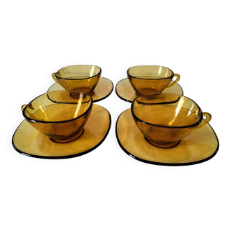4 cups and saucers VERECO amber