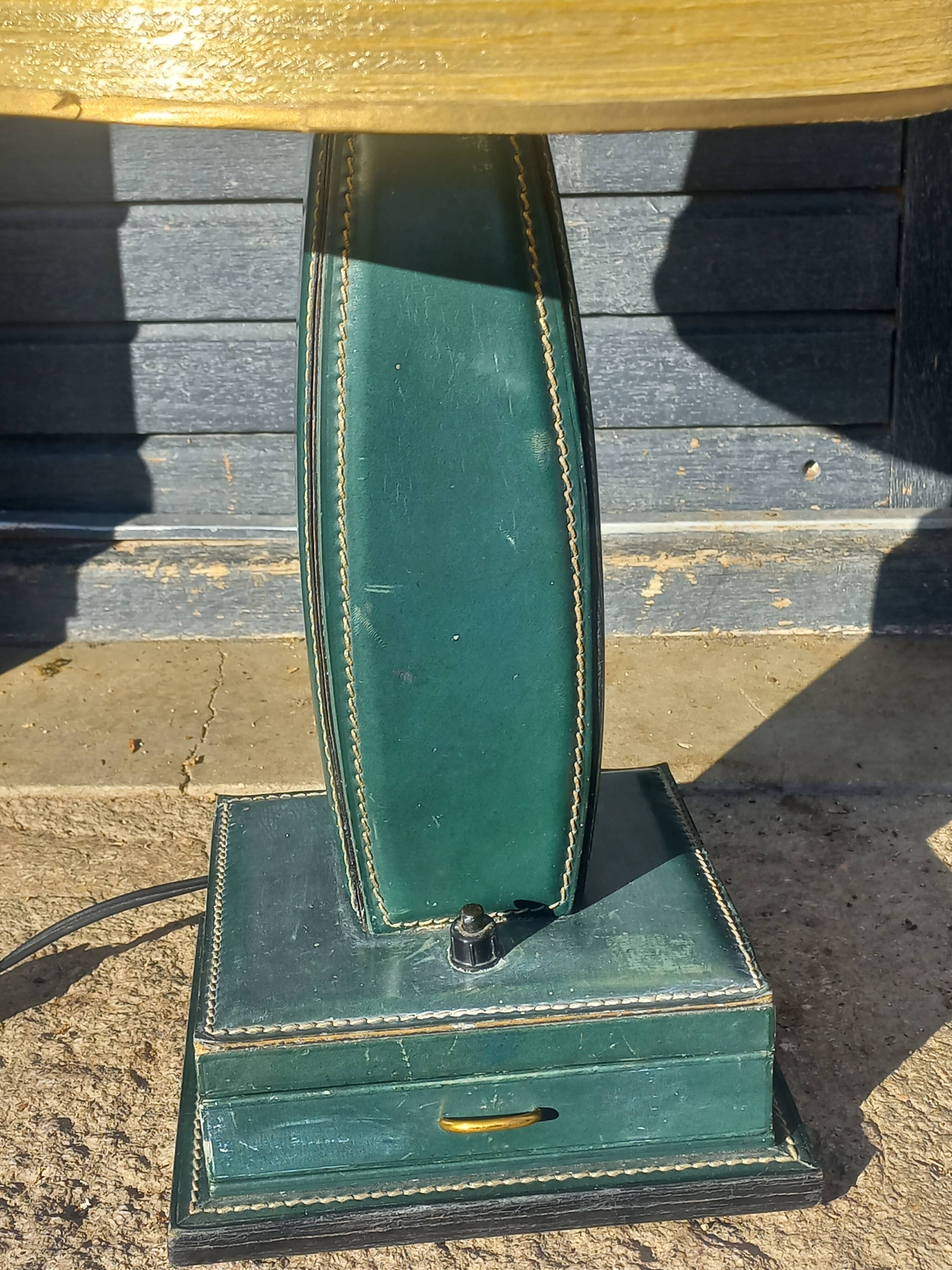 Vintage leather desk lamp with saddle stitching from the 1960s.