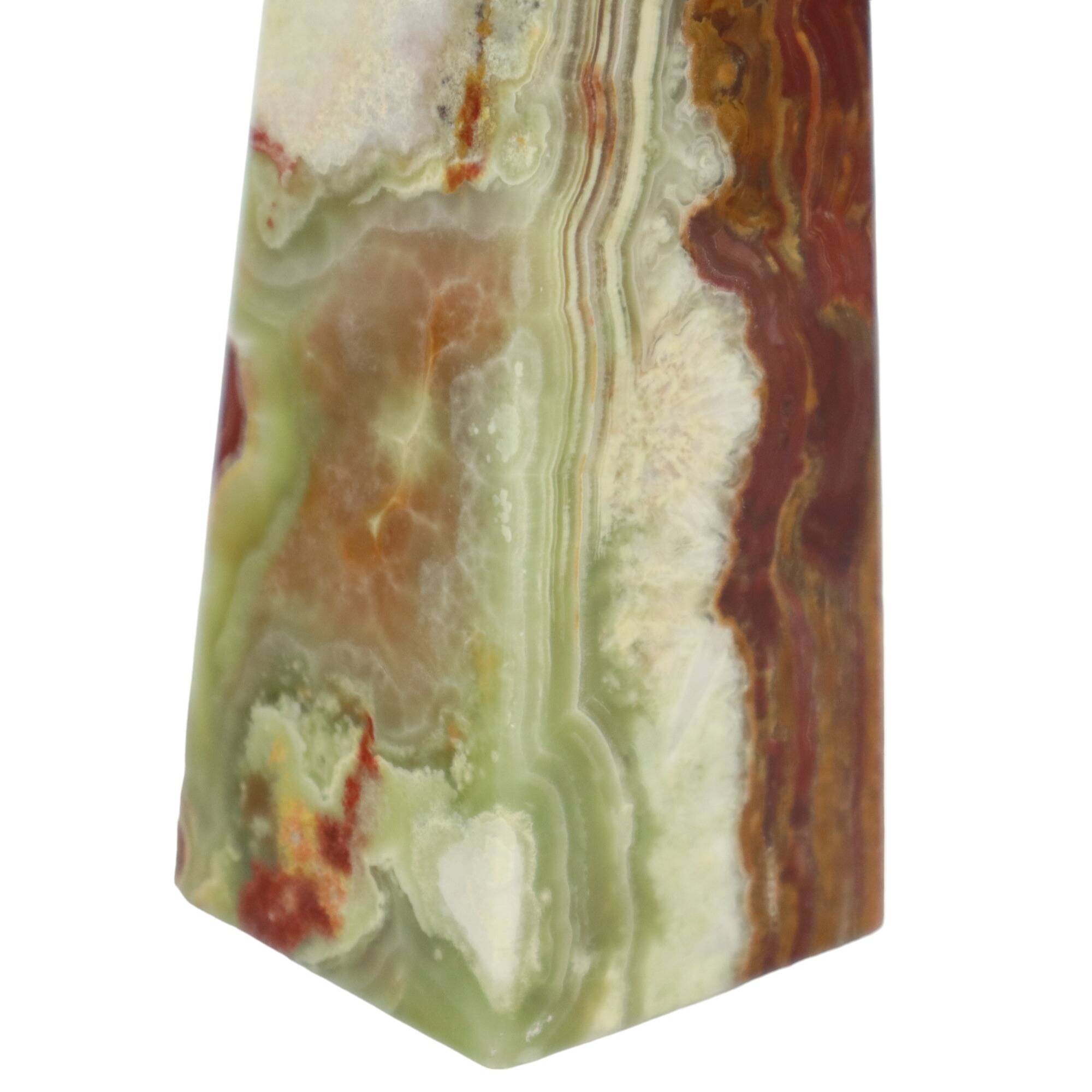 Veined onyx marble obelisk and polished sphere paperweight