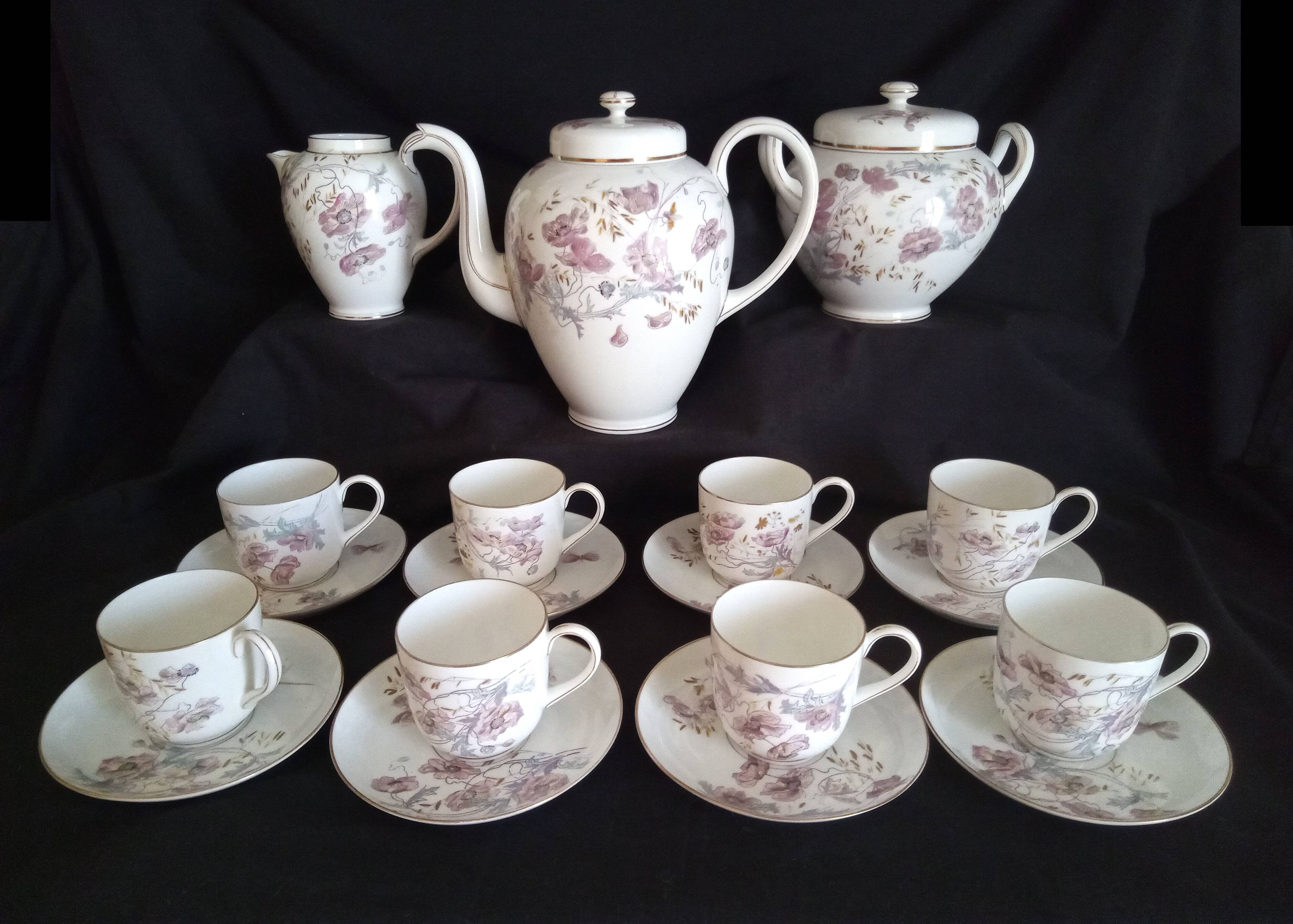 Art Nouveau coffee service for 8 people in Paris porcelain