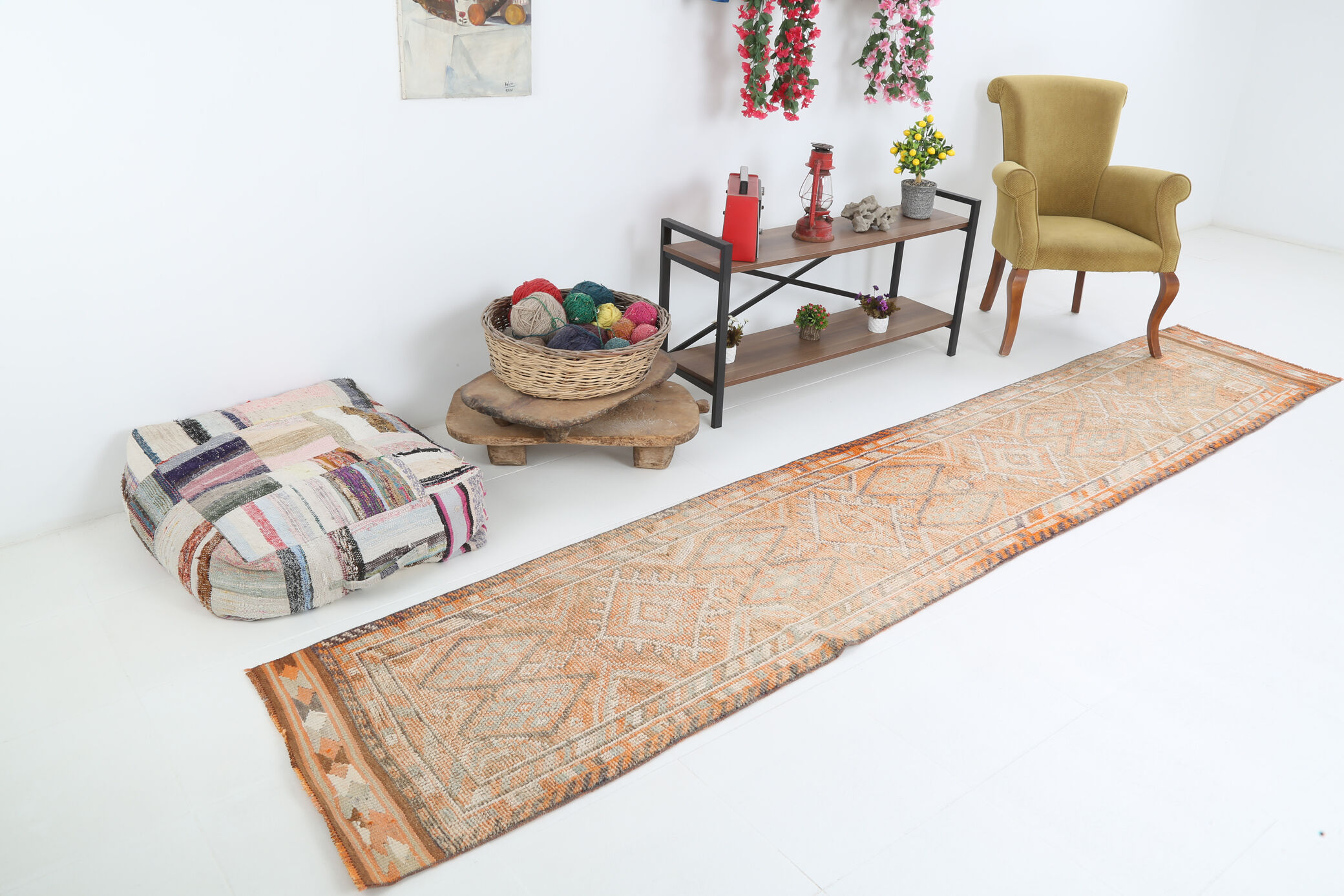 Pale orange herki runner rug 74x392cm