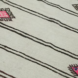 Hand-knotted turkish unique 1970s 222 cm x 343 cm beige hemp kilim carpet