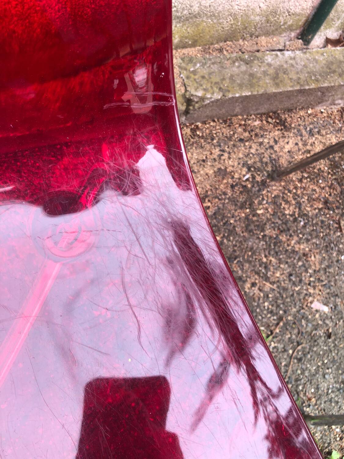 Pair of Foschia Plexiglas red designer chairs