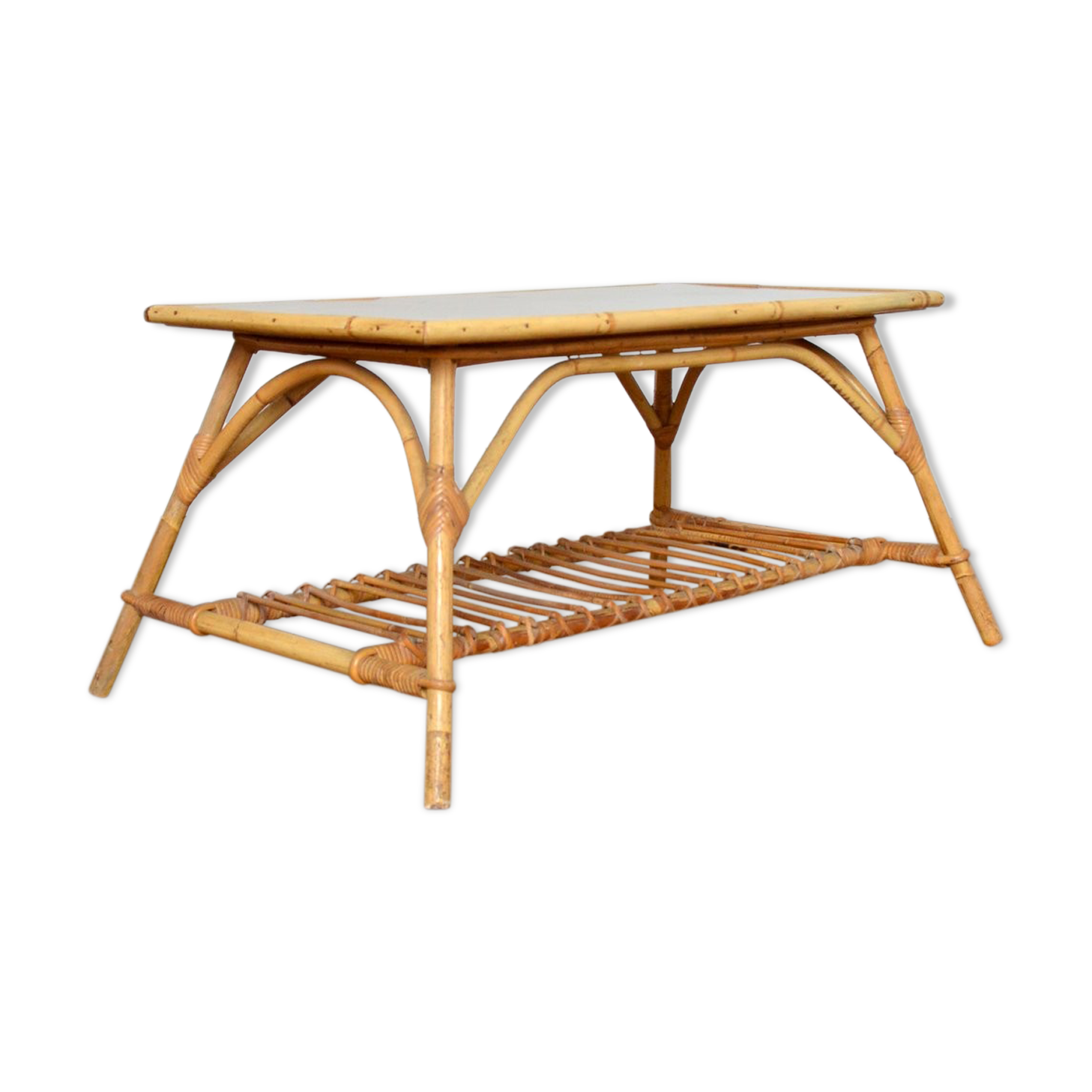 Coffee table wood and rattan 1950s