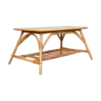 Coffee table wood and rattan 1950s