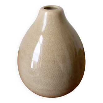 beige vase in finely cracked glazed ceramic
