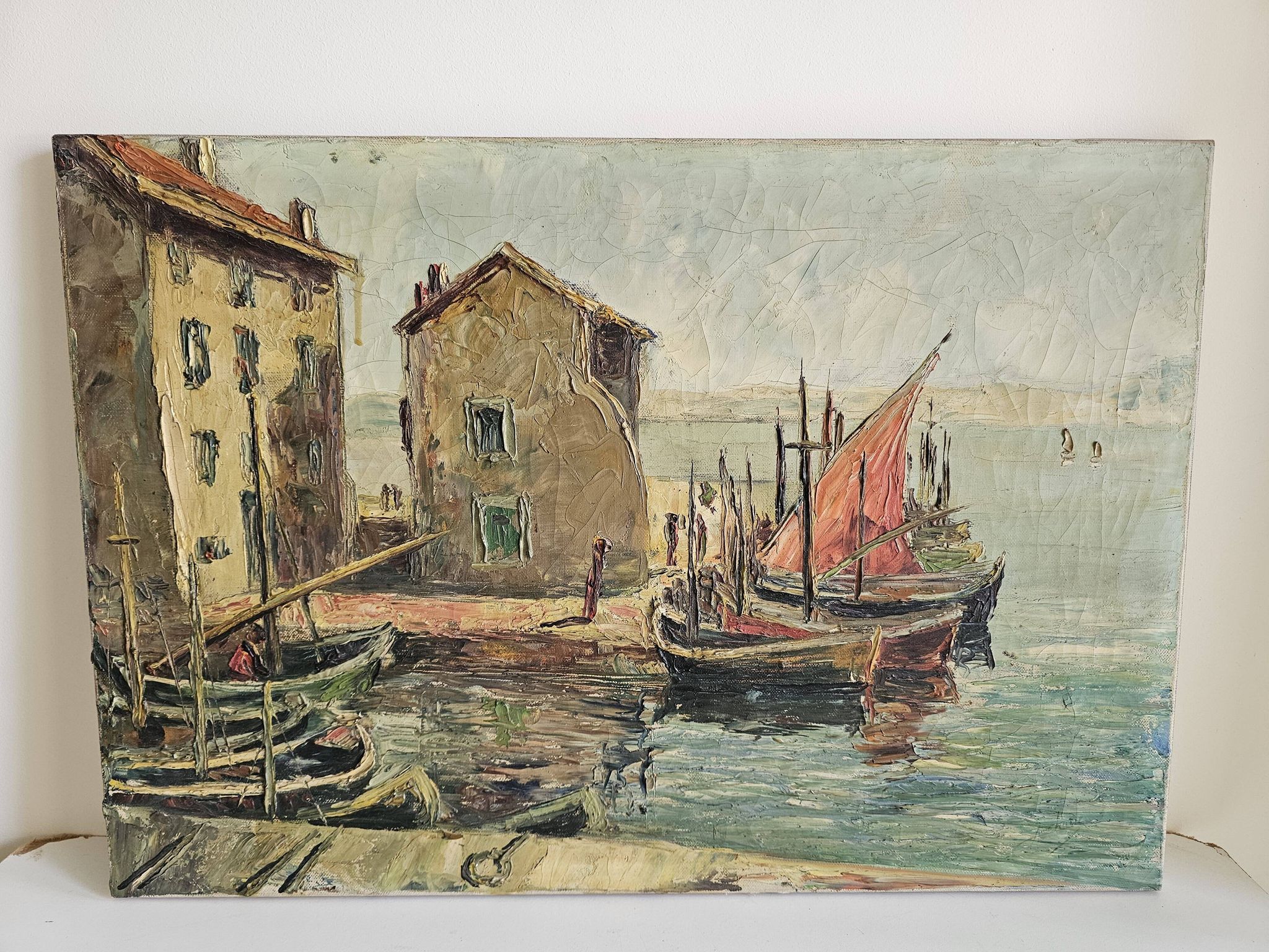 Oil on Canvas Marine Port of Martigues Signed (to be identified) Accid