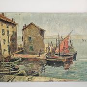 Oil on Canvas Marine Port of Martigues Signed (to be identified) Accid