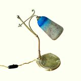 Lampe, pied col de cygne bronze monogrammé hl verrerie daum ‡ nancy 1904-14
