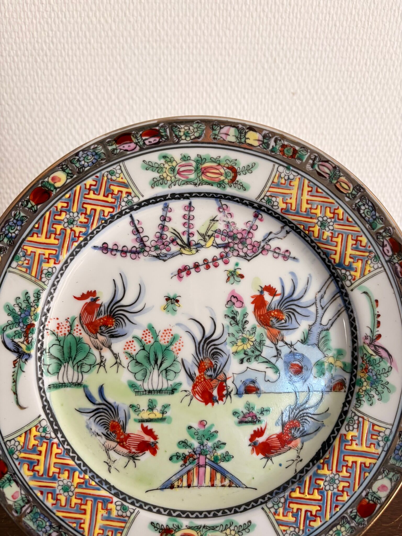 Old Plate Porcelain Canton Decor Cos Rose Family