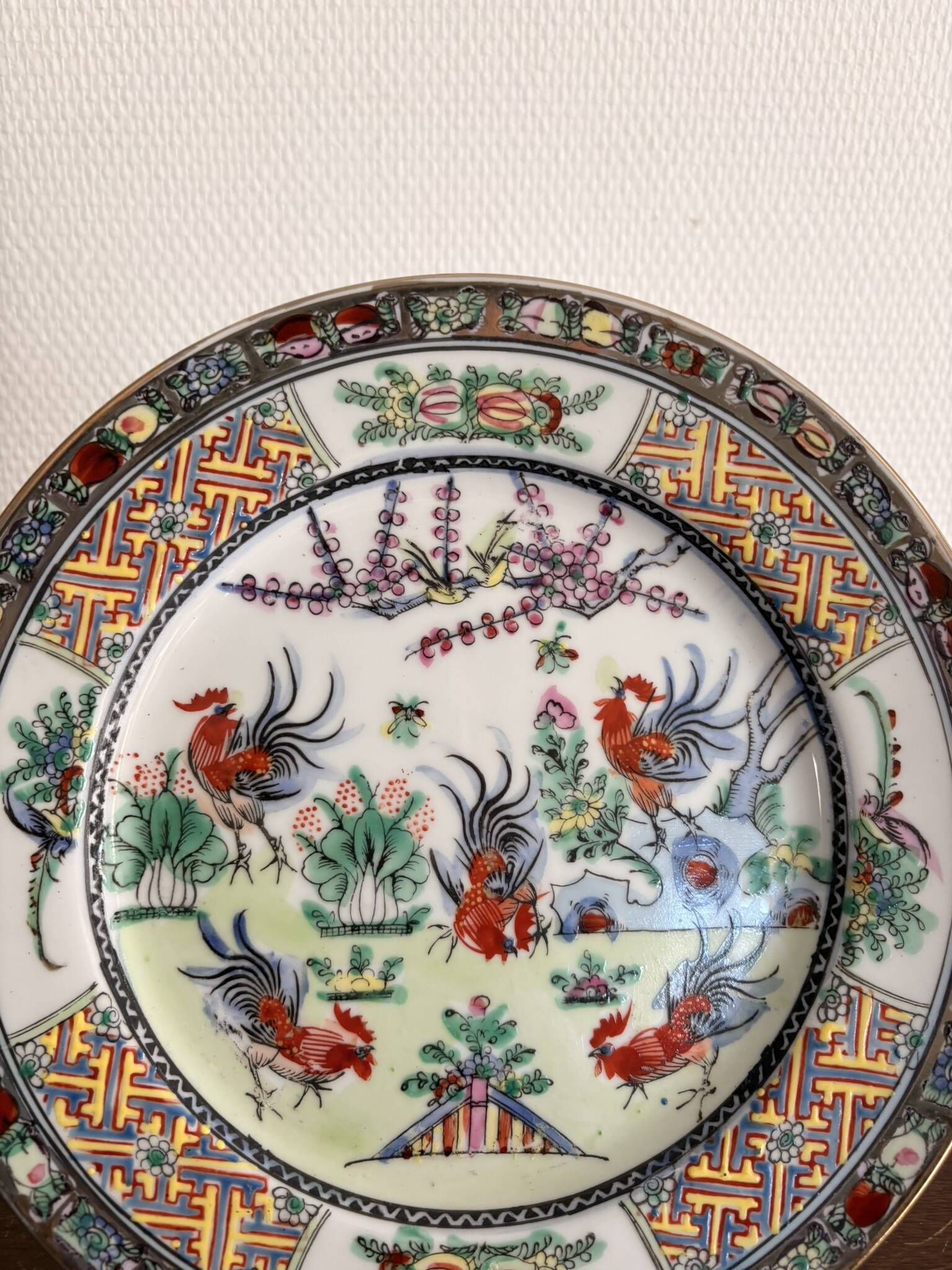 Old Plate Porcelain Canton Decor Cos Rose Family