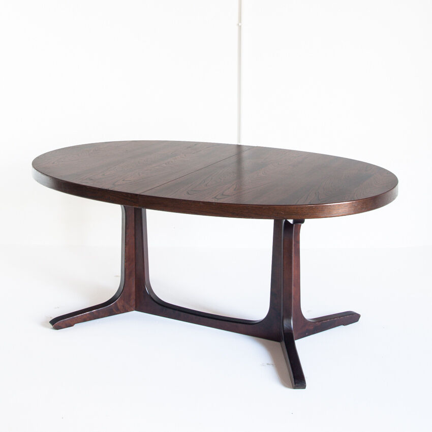 Vintage elm wood table with two extensions, France 1970