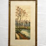 Aquarelle ancienne encadrée et signée, début 20eme